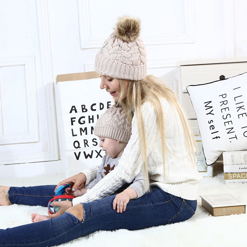 Winter Knitted Hats for Mom, Dad and Kids - Family Matching Look