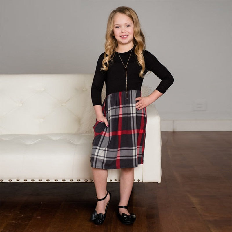 Matching Family Outfit - Mummy and Daughter Dress Plaid Skirt and Plain Blouse