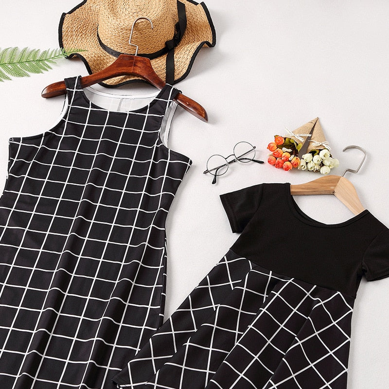 Matching Family Outfit - Mummy and Daughter Black & White Net Dress