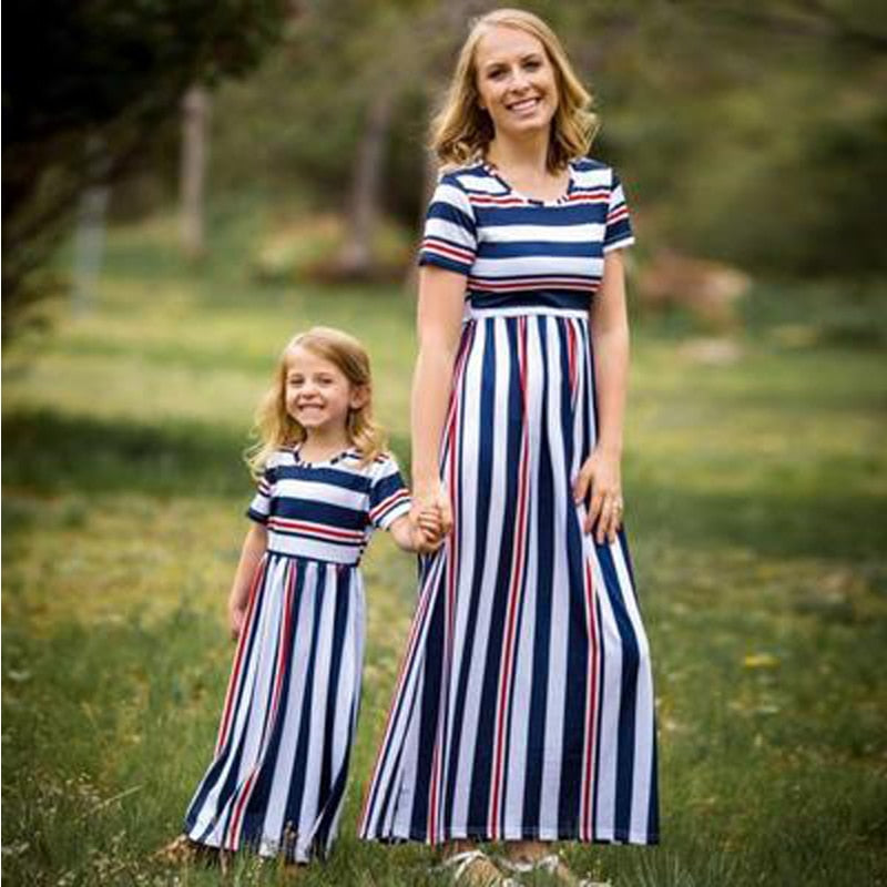 Matching Family Outfit - Mummy and Daughter Striped Long Dress