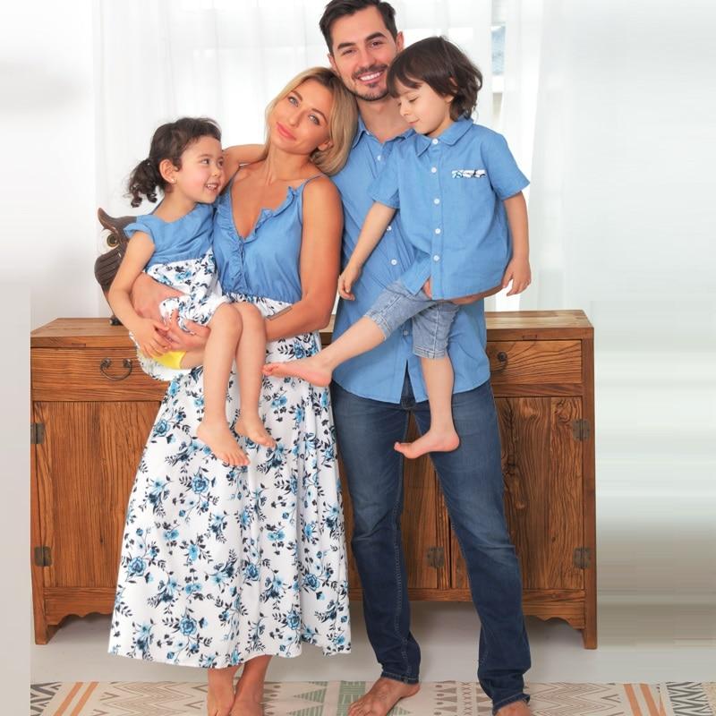 Matching Family Outfit - Floral Light Denim Outfit for Mummy, Daddy and Baby