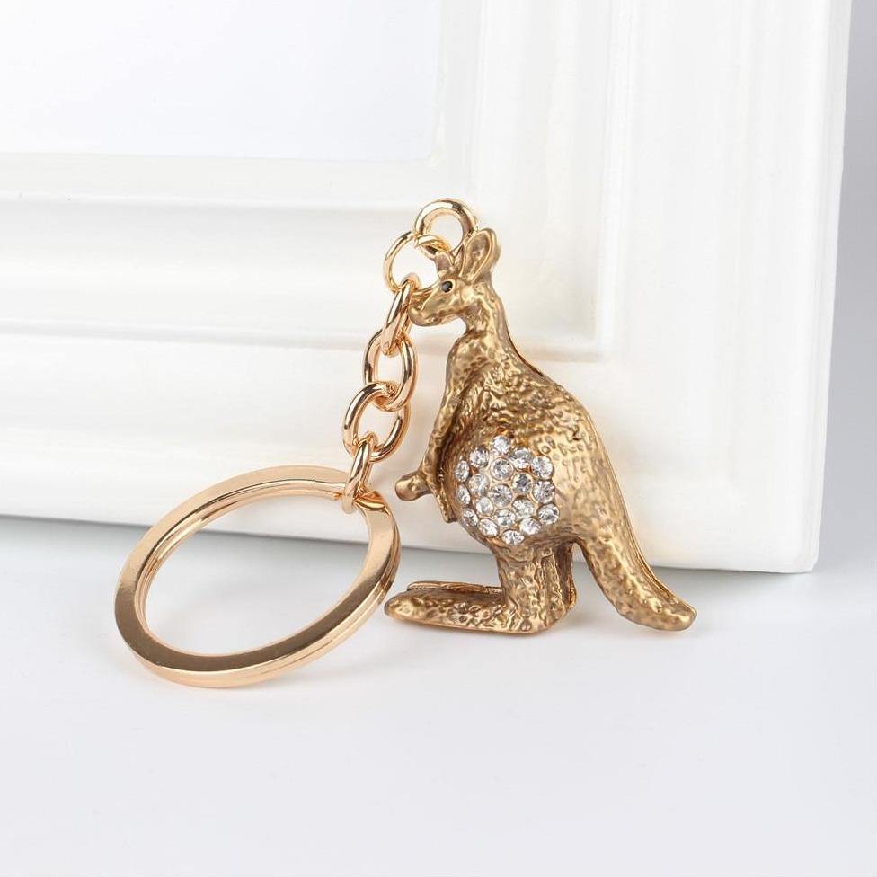 Kangaroo Golden Keychain with Rhinestones - Australia Gifts