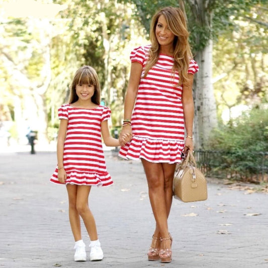 Matching Family Outfit - Mummy and Daughter Striped Dress