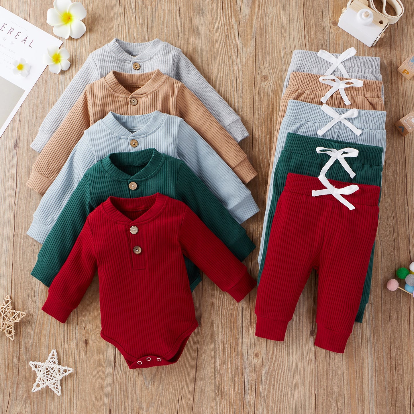 Baby Cotton Set Outfit - Pants and Long Sleeve Romper