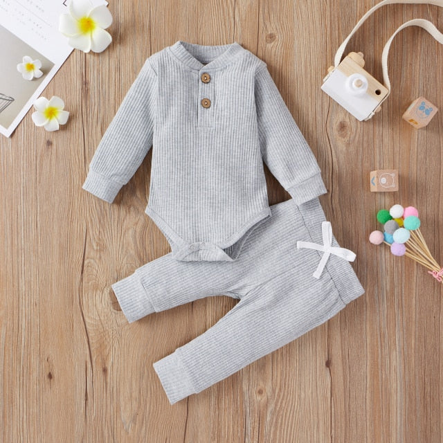 Baby Cotton Set Outfit - Pants and Long Sleeve Romper