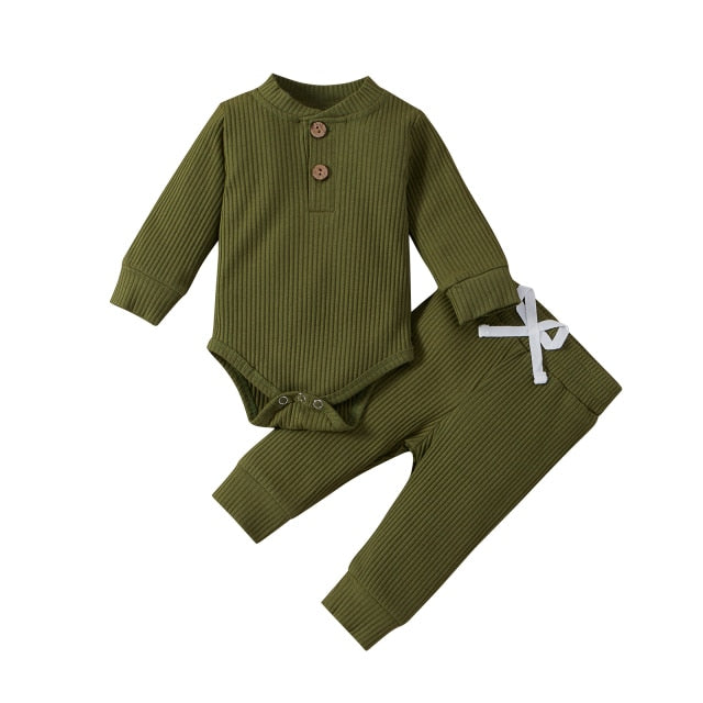 Baby Cotton Set Outfit - Pants and Long Sleeve Romper