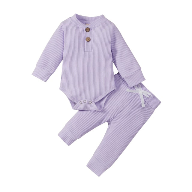 Baby Cotton Set Outfit - Pants and Long Sleeve Romper