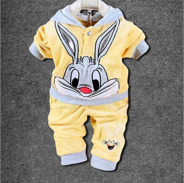 Cartoon Plush Long-Sleeved Sweatshirt with Hoodie and Pants - Set for Baby and Kids