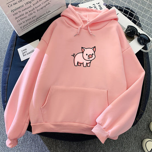 Cartoon Pig Oversized Hoodie with Pockets