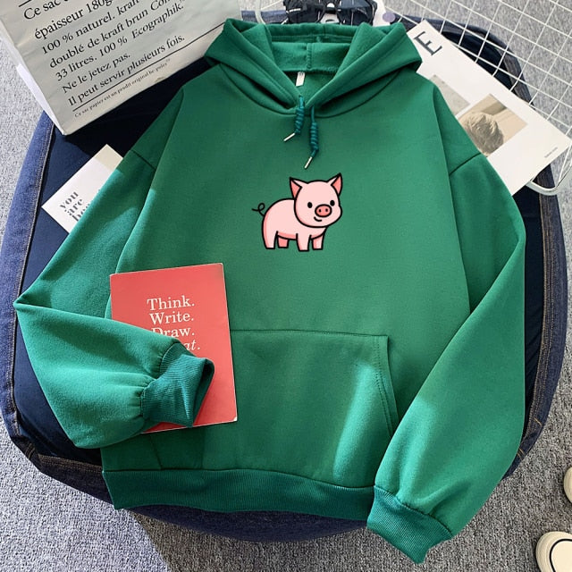 Cartoon Pig Oversized Hoodie with Pockets