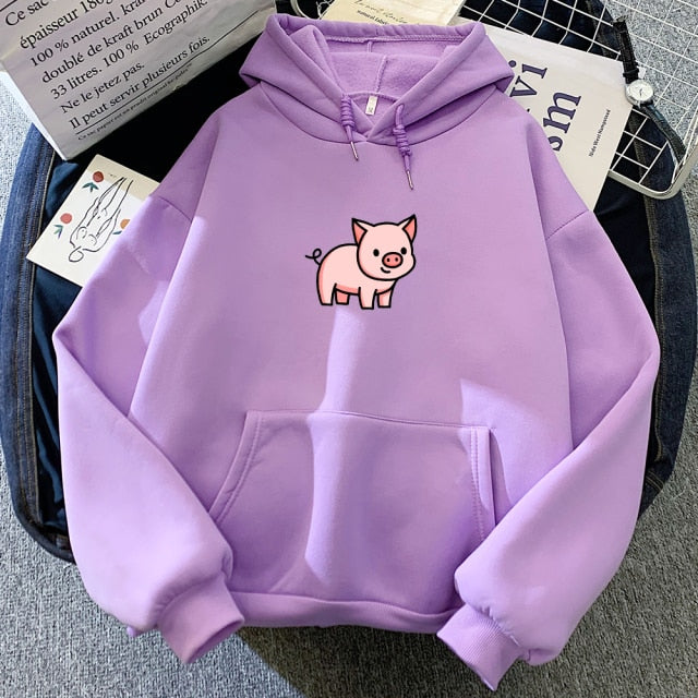 Cartoon Pig Oversized Hoodie with Pockets