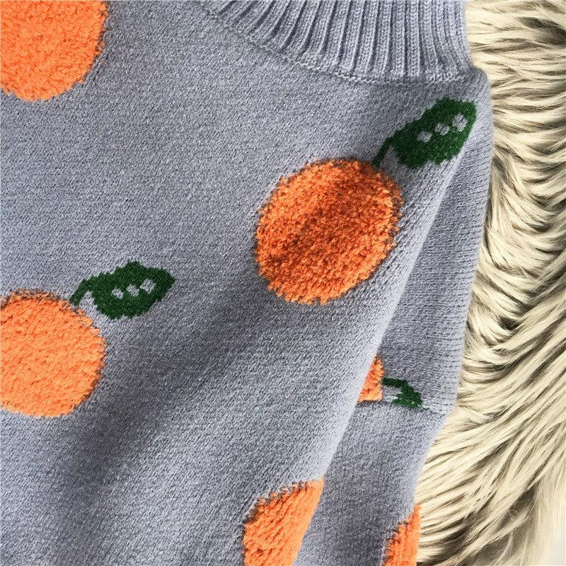 Orange Fruit Turtleneck Knit Sweater