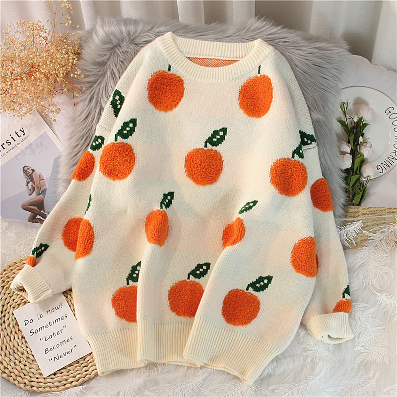 Orange Fruit Turtleneck Knit Sweater