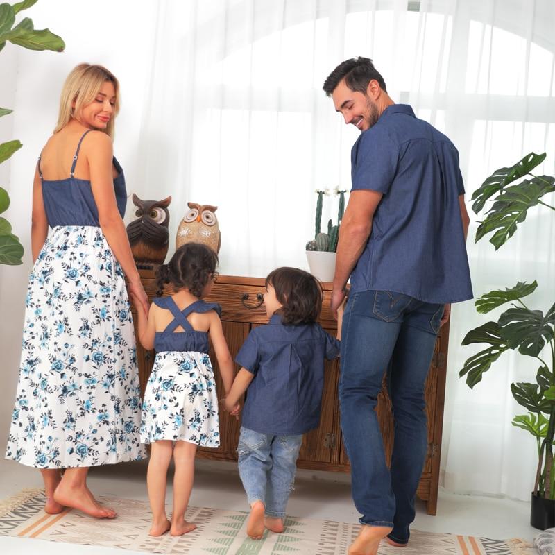 Matching Family Outfit - Floral Dark Denim Outfit for Mummy, Daddy and Baby