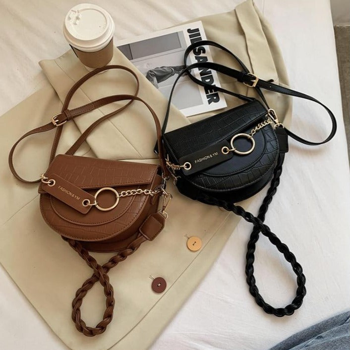 PU Leather Braid & Chain Shoulder Bag