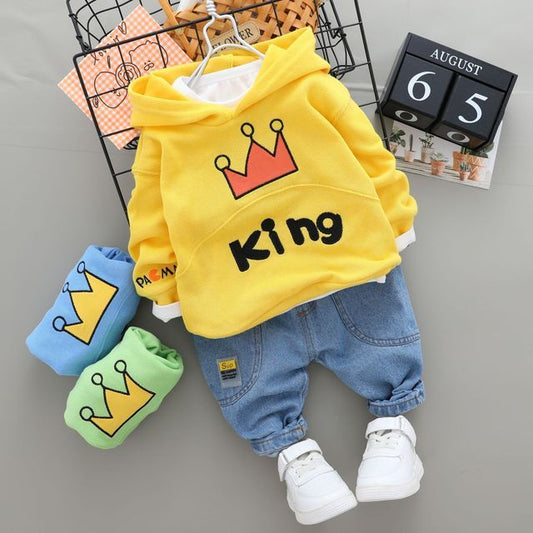 Baby and Toddler King Cotton Set Outfit - Blue Jeans Pants and Hooded Sweatshirt