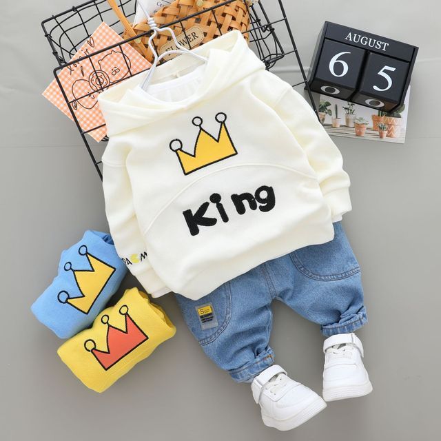 Baby and Toddler King Cotton Set Outfit - Blue Jeans Pants and Hooded Sweatshirt