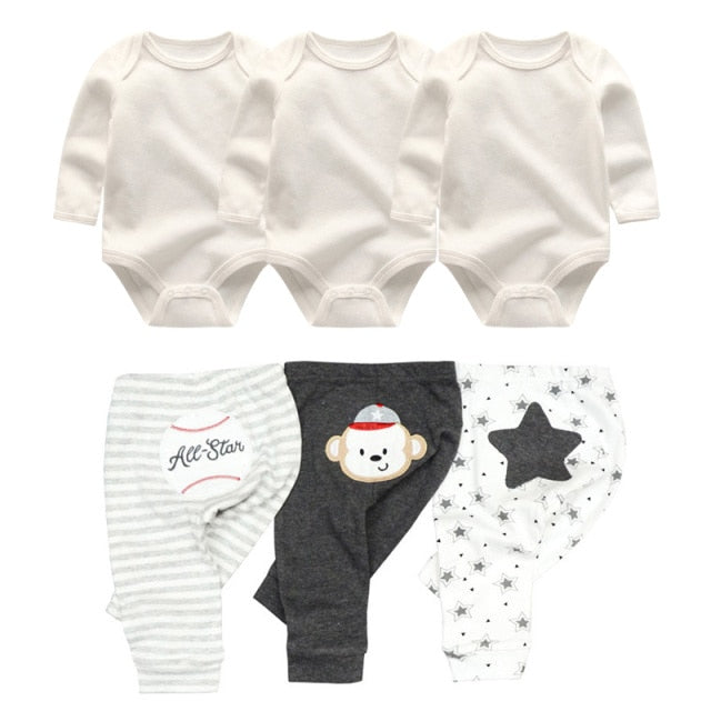 Baby Cotton Set Outfit - Pants and Long Sleeve Romper - 8 and 6 pieces package