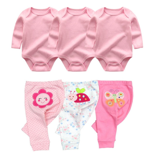 Baby Cotton Set Outfit - Pants and Long Sleeve Romper - 8 and 6 pieces package