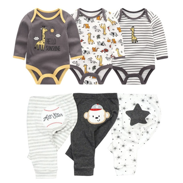 Baby Cotton Set Outfit - Pants and Long Sleeve Romper - 8 and 6 pieces package