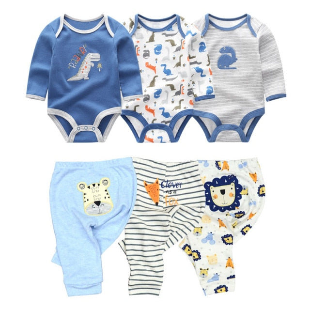 Baby Cotton Set Outfit - Pants and Long Sleeve Romper - 8 and 6 pieces package