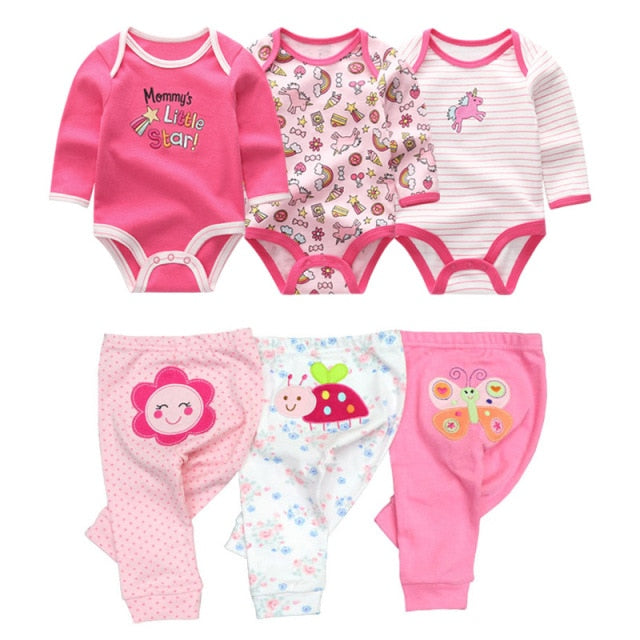 Baby Cotton Set Outfit - Pants and Long Sleeve Romper - 8 and 6 pieces package