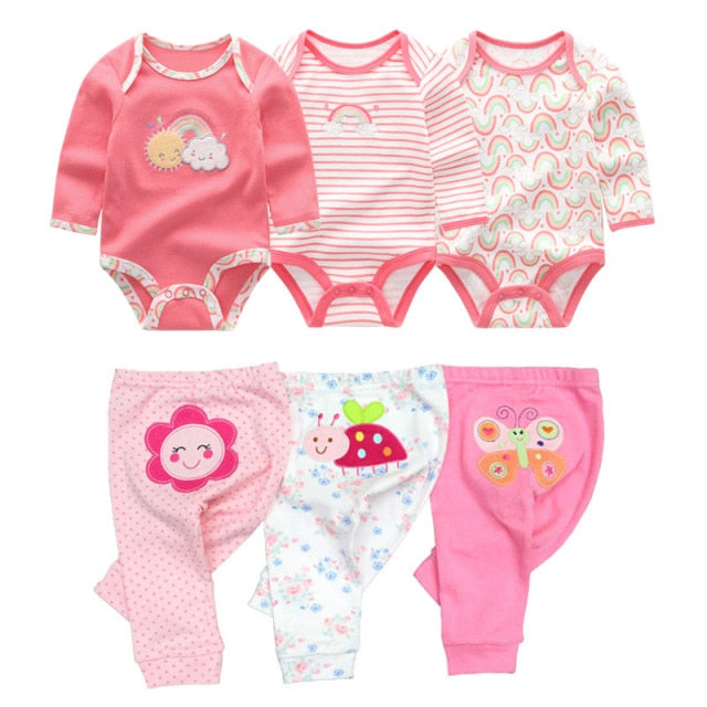 Baby Cotton Set Outfit - Pants and Long Sleeve Romper - 8 and 6 pieces package