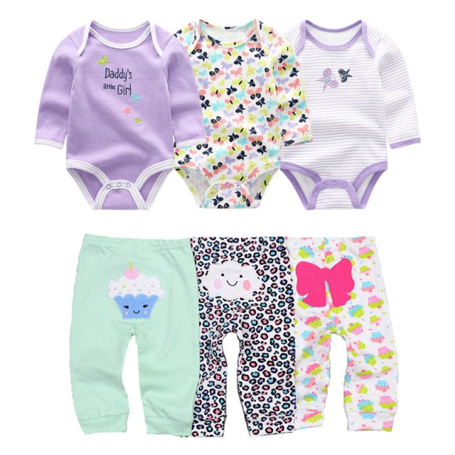 Baby Cotton Set Outfit - Pants and Long Sleeve Romper - 8 and 6 pieces package