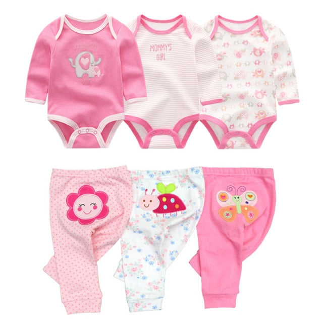 Baby Cotton Set Outfit - Pants and Long Sleeve Romper - 8 and 6 pieces package