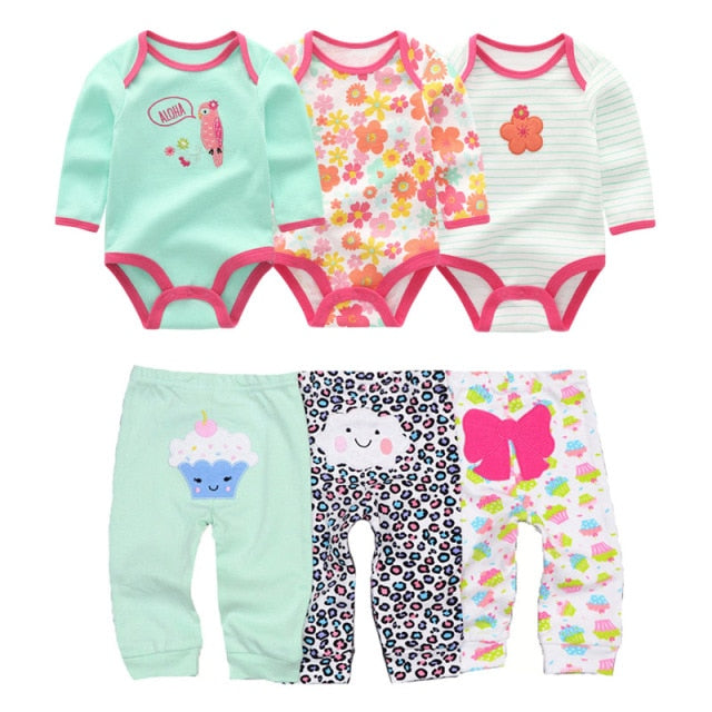 Baby Cotton Set Outfit - Pants and Long Sleeve Romper - 8 and 6 pieces package