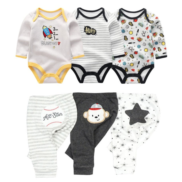 Baby Cotton Set Outfit - Pants and Long Sleeve Romper - 8 and 6 pieces package