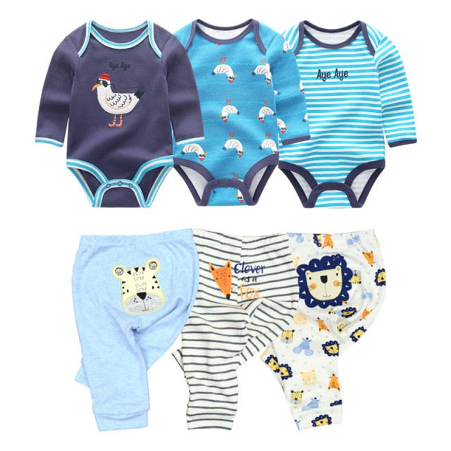 Baby Cotton Set Outfit - Pants and Long Sleeve Romper - 8 and 6 pieces package