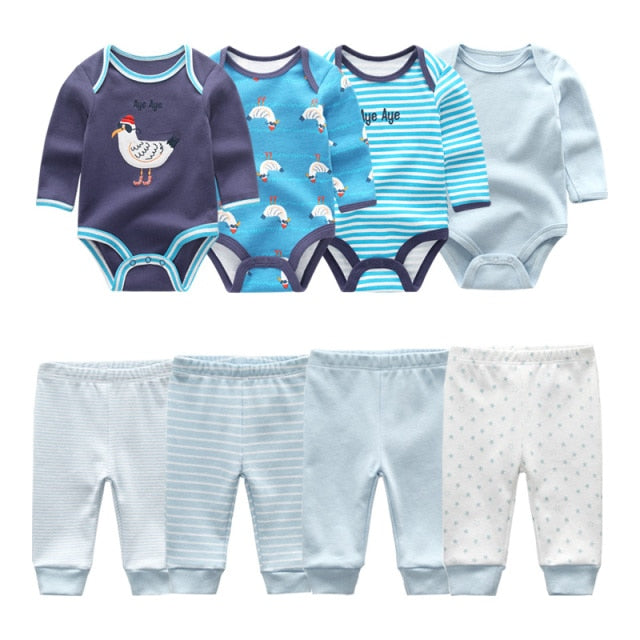 Baby Cotton Set Outfit - Pants and Long Sleeve Romper - 8 and 6 pieces package