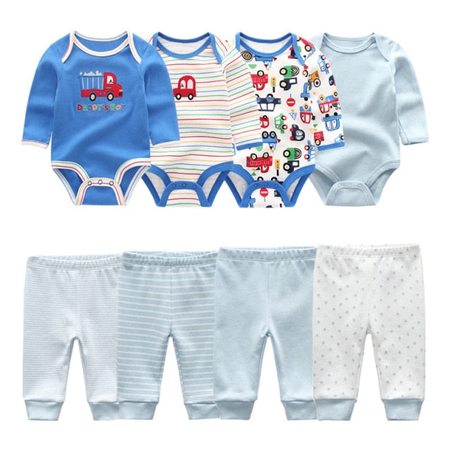 Baby Cotton Set Outfit - Pants and Long Sleeve Romper - 8 and 6 pieces package