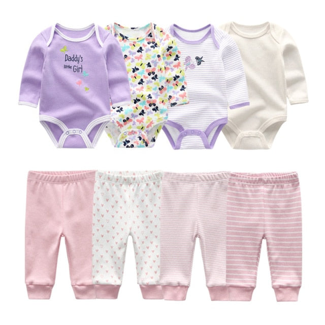 Baby Cotton Set Outfit - Pants and Long Sleeve Romper - 8 and 6 pieces package