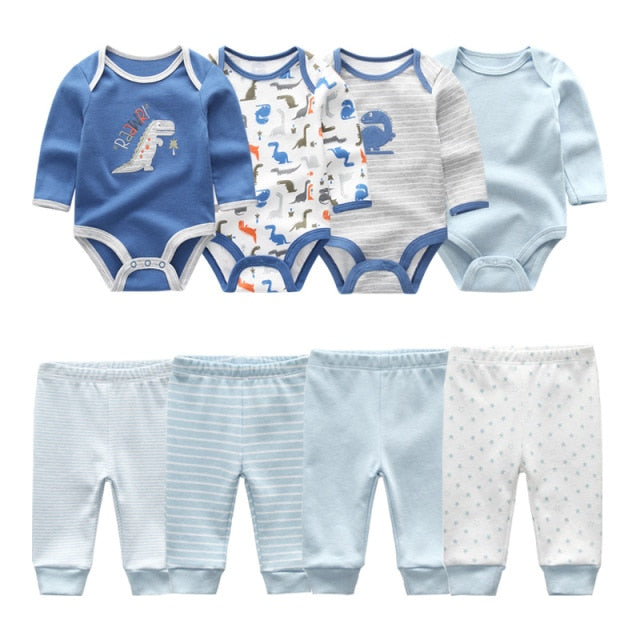 Baby Cotton Set Outfit - Pants and Long Sleeve Romper - 8 and 6 pieces package