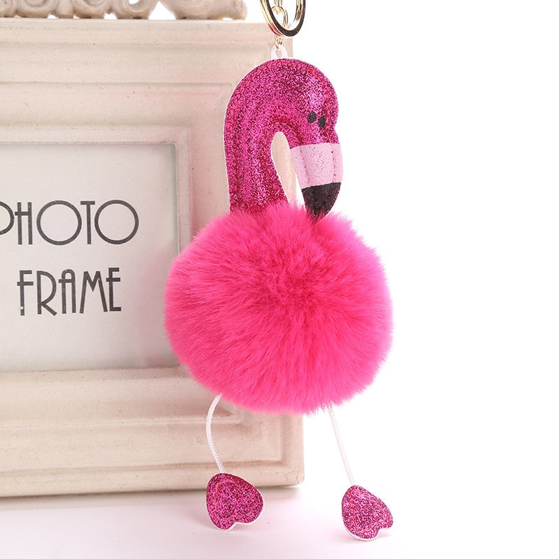 Cute Keychain with Pompom - Flamingo shape