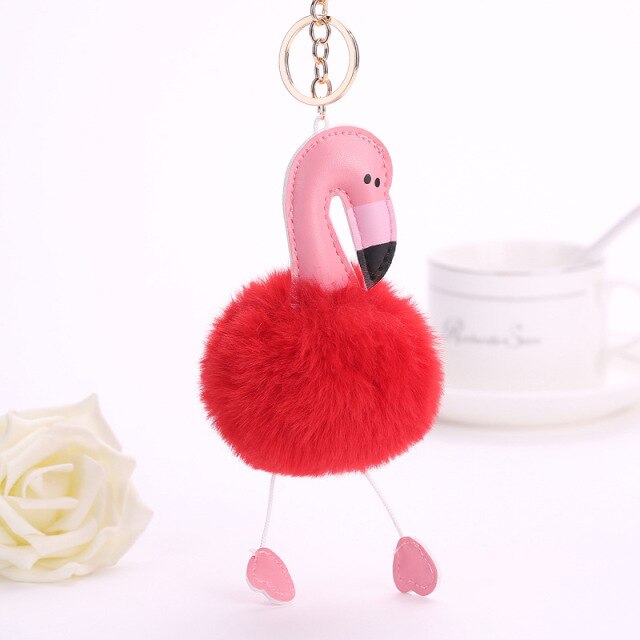 Cute Keychain with Pompom - Flamingo shape