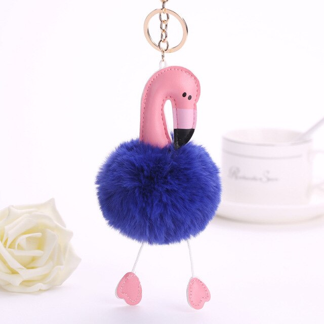 Cute Keychain with Pompom - Flamingo shape