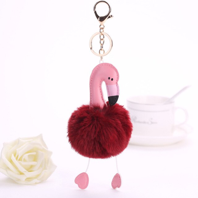 Cute Keychain with Pompom - Flamingo shape