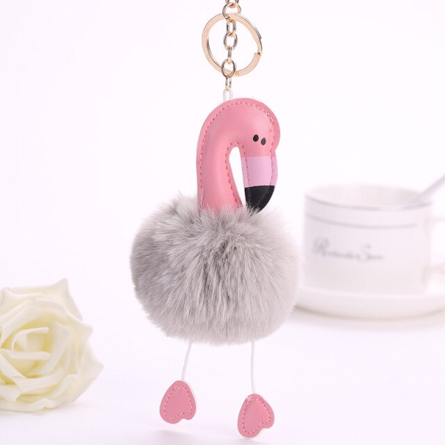 Cute Keychain with Pompom - Flamingo shape