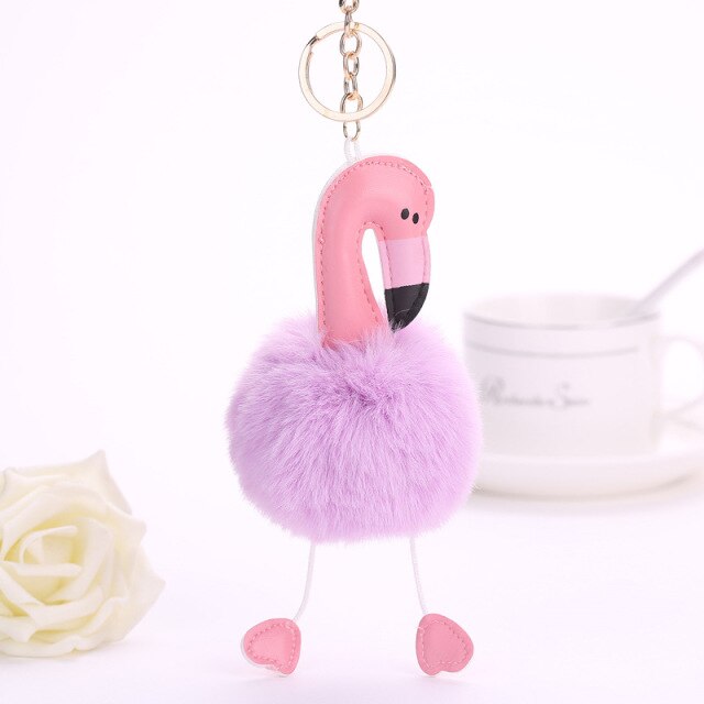 Cute Keychain with Pompom - Flamingo shape