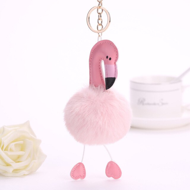 Cute Keychain with Pompom - Flamingo shape