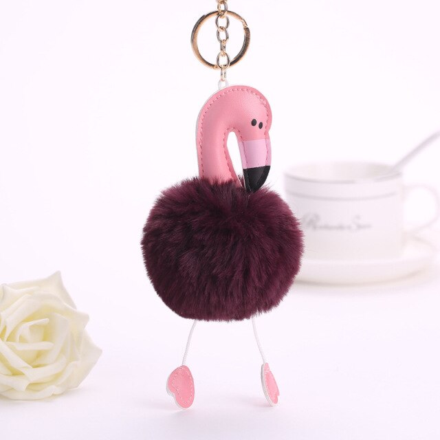 Cute Keychain with Pompom - Flamingo shape