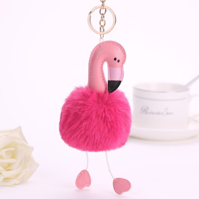 Cute Keychain with Pompom - Flamingo shape