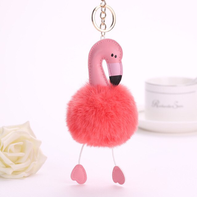 Cute Keychain with Pompom - Flamingo shape