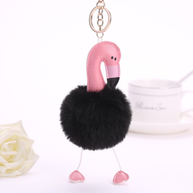 Cute Keychain with Pompom - Flamingo shape