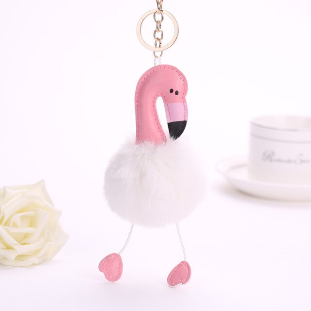 Cute Keychain with Pompom - Flamingo shape