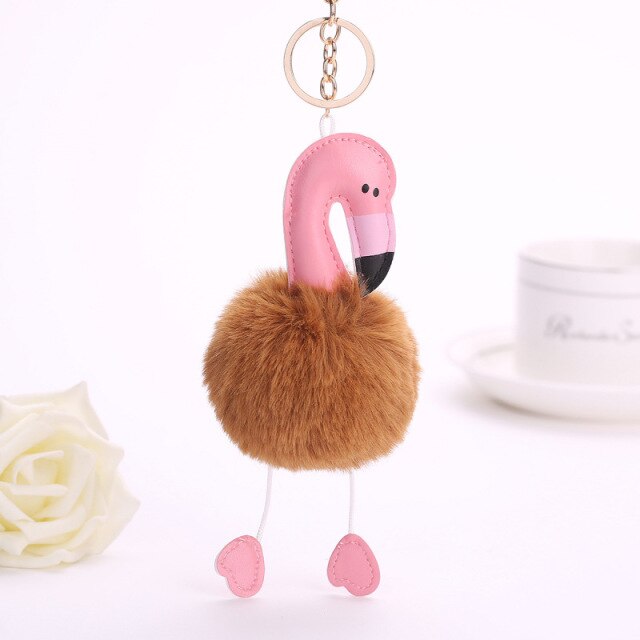 Cute Keychain with Pompom - Flamingo shape