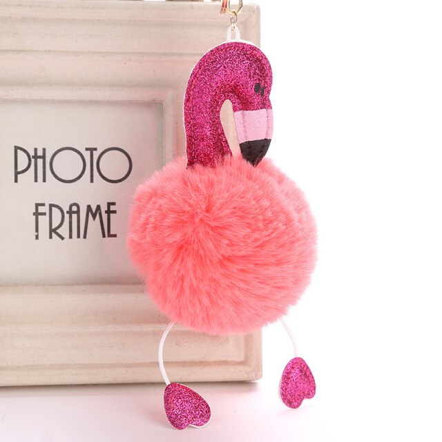 Cute Keychain with Pompom - Flamingo shape